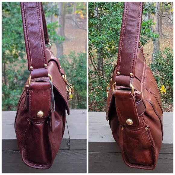 Brown Leather Purse Liz Claiborne Flap Handbag Gild Tone Hardware Satchel - Picture 2 of 9